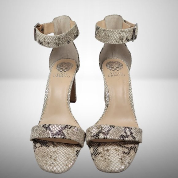 Vince Camuto BENDIVA Leather SNAKE PRINT Block Heel OPEN TOE Sandals Size: 7.5 - Picture 4 of 11